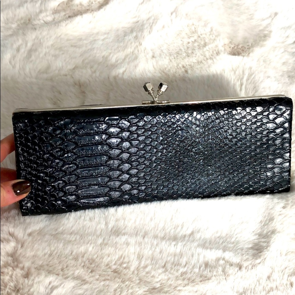 Black Crocodile (faux) leather clutch